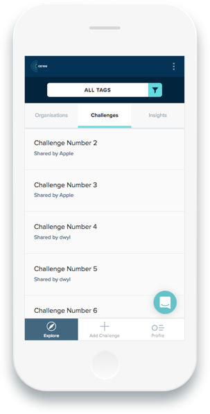 A phone displaying the Ellen MacArthur Foundation's online membership app on a challenges page